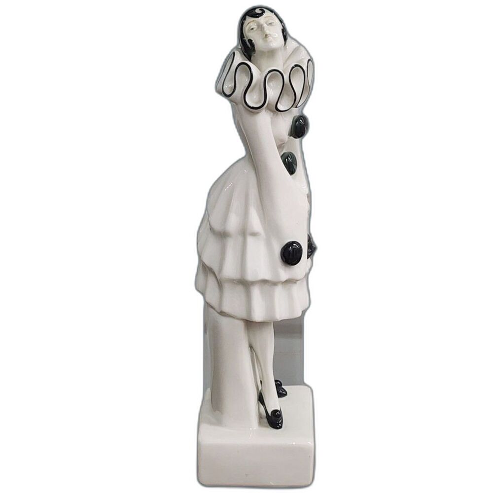 Art Deco Roland Paris Schwarzburger Porcelain Pierrette Figurine Pierrot Clown
